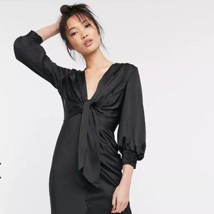 ASOS DESIGN satin tie front midi dress